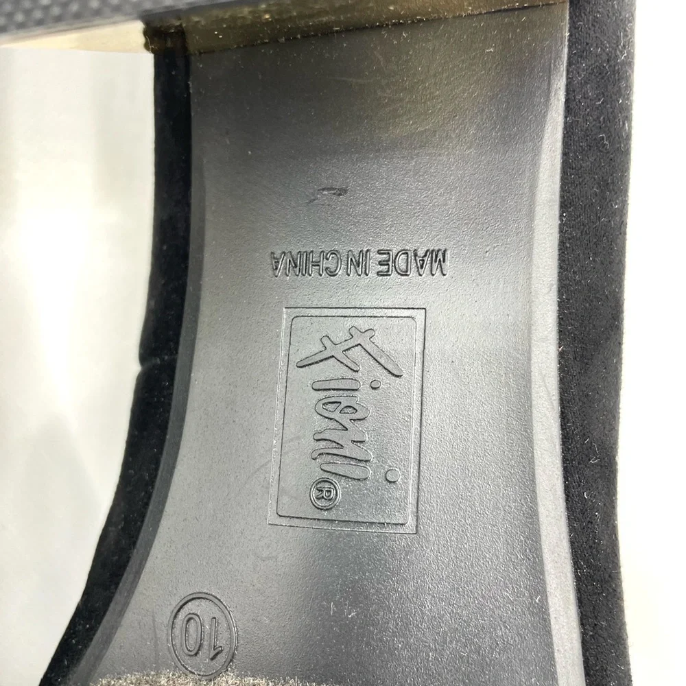 Fioni Faux Suede Black With Gold Accent Round Tip Heels Sz 10. 2" heel - Picture 8 of 10